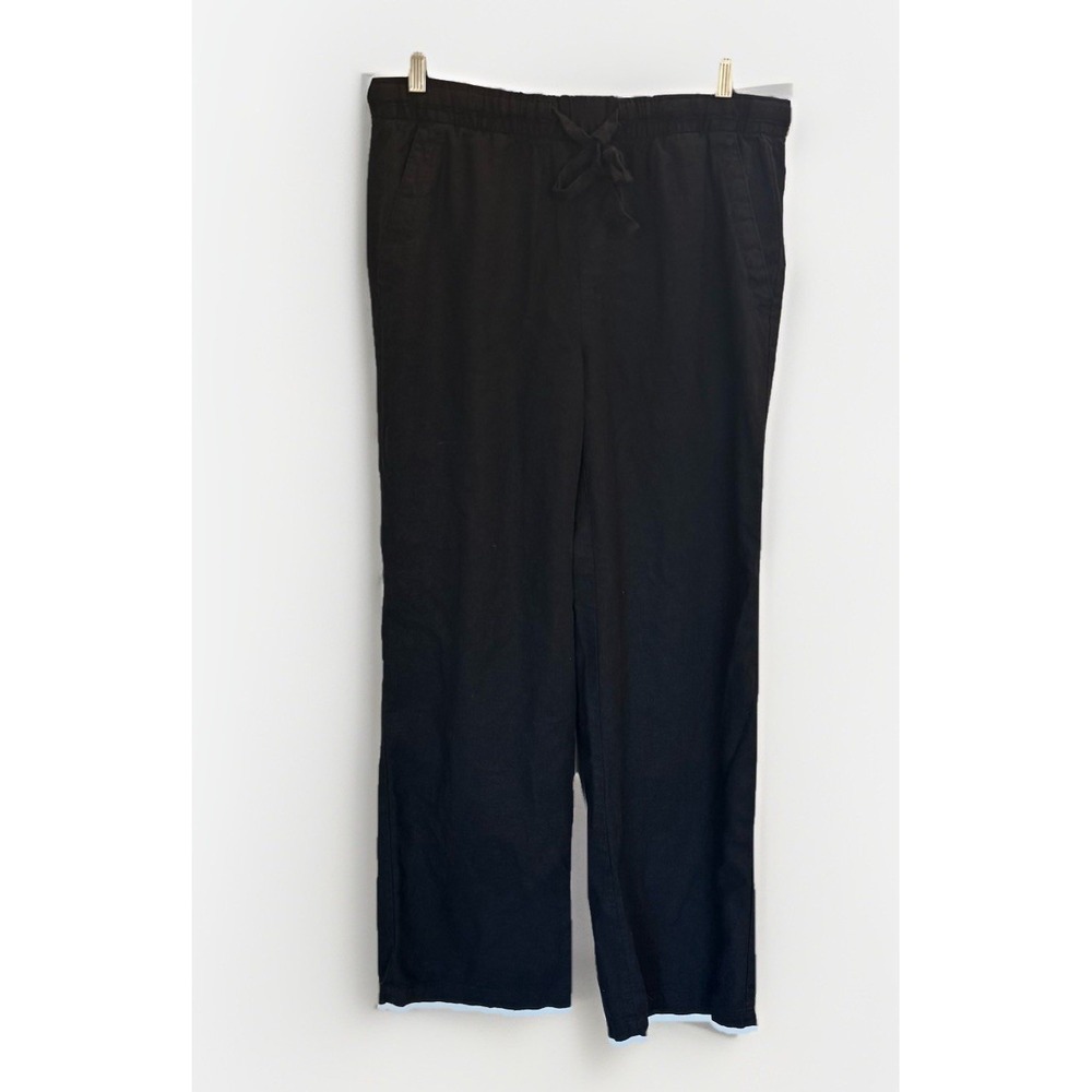 Old Navy Women Medium Black Linen Blend Drawstring Pants Casual Minimalist Beach